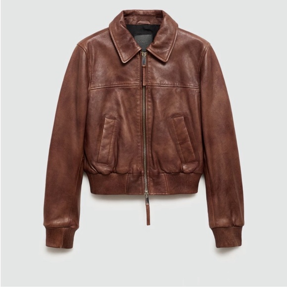 Mango Jackets & Blazers - Mango 100% Leather Distressed Bomber Jacket